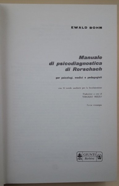 MANUALE DI PSICODIAGNOSTICA DI RORSCHACH (1980)