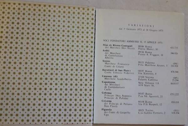 CIRCOLO DELLA CACCIA ROMA-ELENCO DEI SOCI 1972(1972)