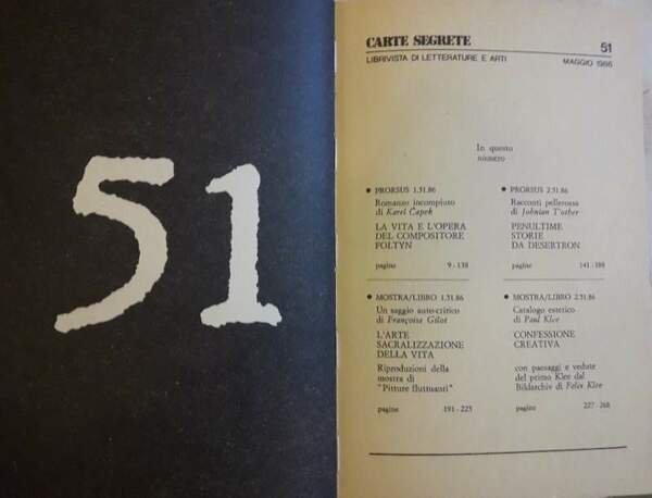 CARTE SEGRETE -LIBRIVISTA DI LETTERATURA E ARTI-MAGGIO 1986-N. 51