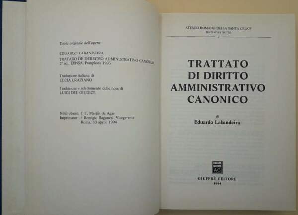 TRATTATO DI DIRITTO AMMINISTRATIVO CANONICO ( 1994)
