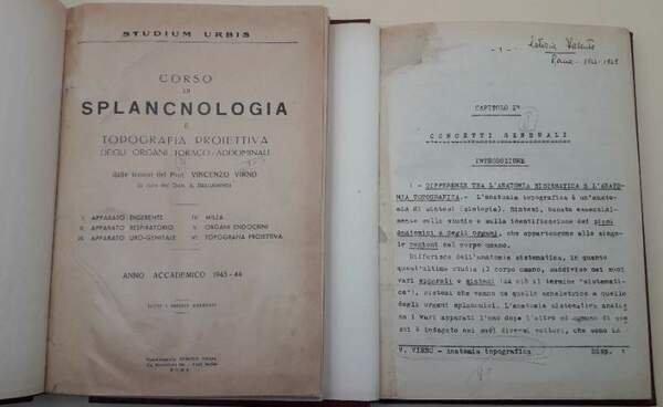 CORSO DI SPLANCNOLOGIA E TOPOGRAFIA PROIETTIVA DEGLI ORGANI TORACO-ADDOMINALI(1943)