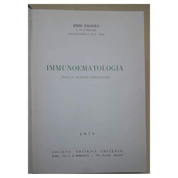 IMMUNOEMATOLOGIA- teoria e tecniche sierologiche(1979)