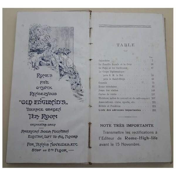 ROME-HIGH-LIFE-CARNET DES ADRESSES MONDAINES-DIX SEPTIEME ANNEE(1916)