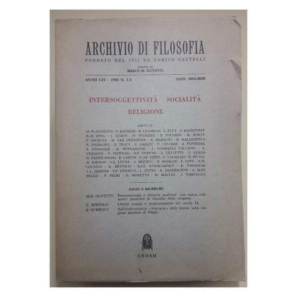 INTERSOGGETTIVITA' SOCIALITA' RELIGIONE-ANNO LIV-1986 N. 1-3