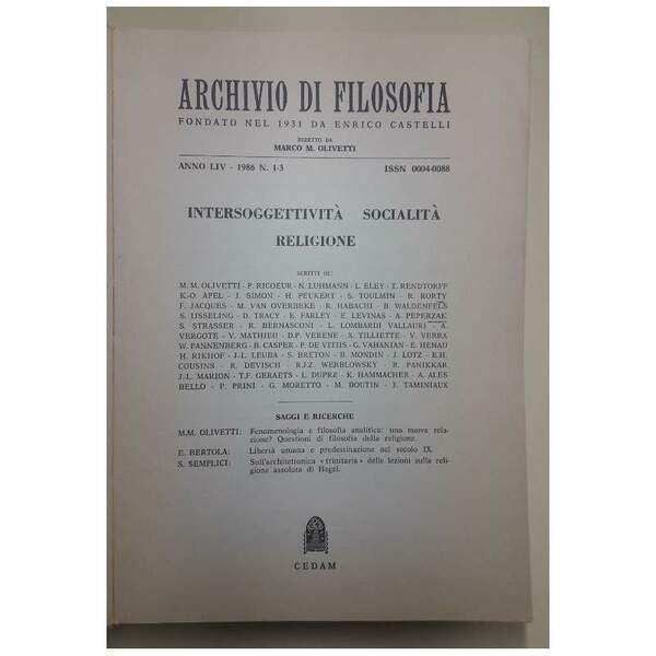 INTERSOGGETTIVITA' SOCIALITA' RELIGIONE-ANNO LIV-1986 N. 1-3