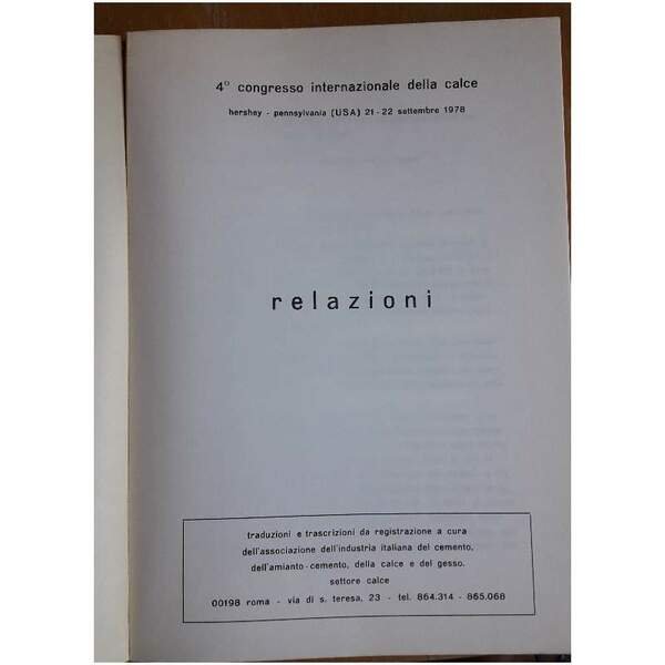 RELAZIONI 4' CONGRESSO INTERNAZIONALE DELLA CALCE(1978)