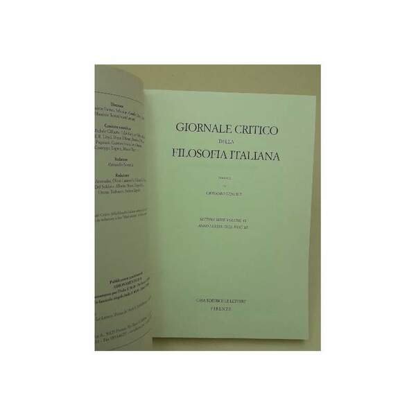 GIORNALE CRITICO DELLA FILOSOFIA ITALIANA FONDATO DA GIOVANNI GENTILE(2010)