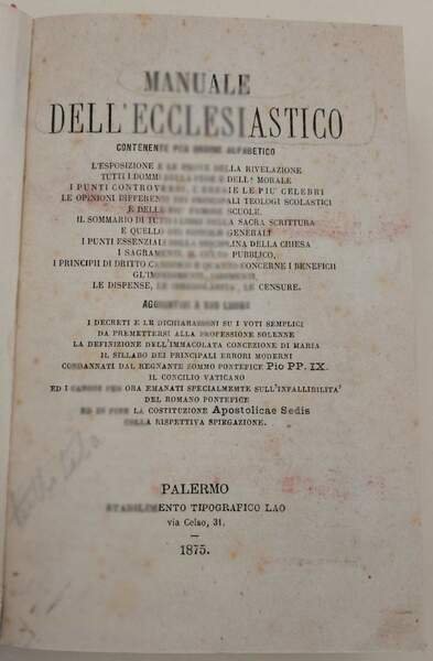 MANUALE DELL'ECCLESIASTICO(1875)