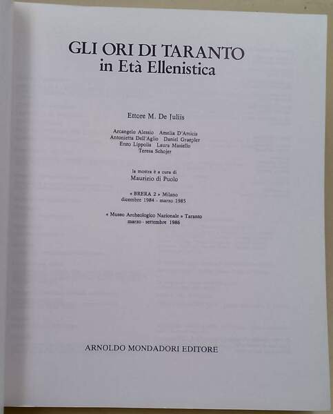 GLI ORI DI TARANTO IN ETA' ELLENISTICA( 1986)