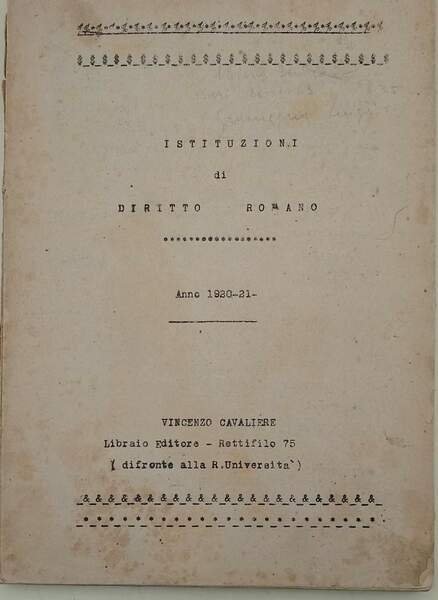 ISTITUZIONI DI DIRITTO ROMANO-ANNO 1920-21