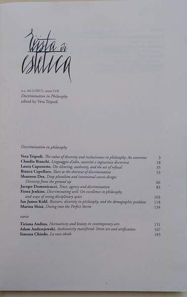 RIVISTA DI ESTETICA- DISCRIMINATION IN PHILOSOPHY( 2017)