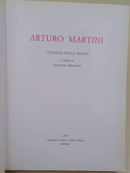 ARTURO MARINI CATALOGO DELLA MOSTRA( 1967)