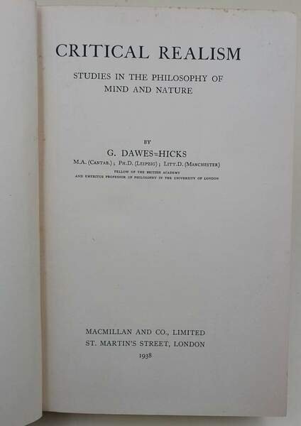 CRITICAL REALISM- STUDIES IN THE PHILOSOPHY OF MIND AND NATURE(1938)