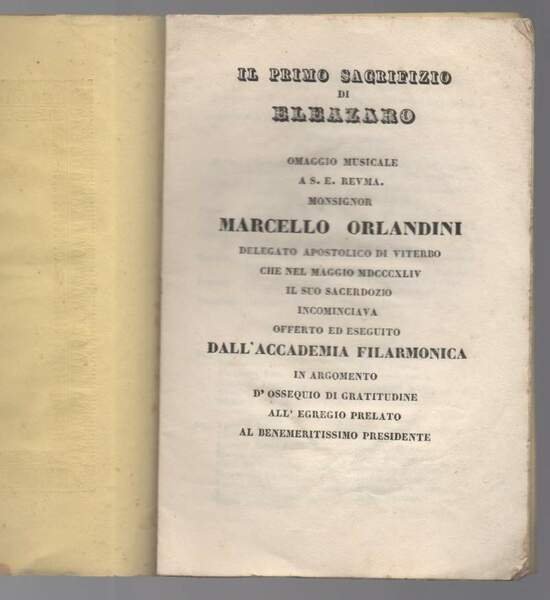 IL PRIMO SACRIFIZIO DI ELEAZARO (1844) omaggio musicale a S.E. …