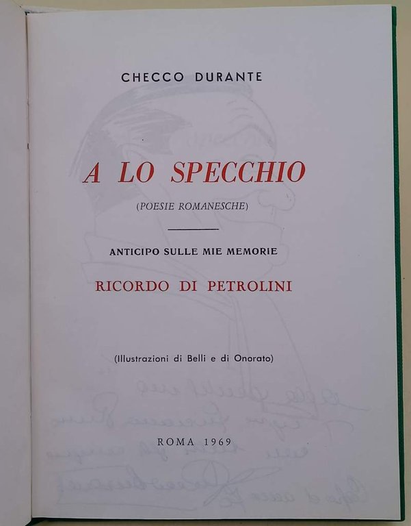 A LO SPECCHIO(POESIE ROMANESCHE)ANTICIPO SULLE MIE MEMORIE-RICORDO DI PETROLINI( 1969)