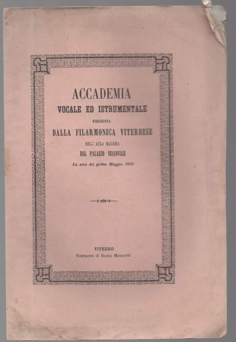 ACCADEMIA VOCALE ED ISTRUMENTALE ESEGUITA DALLA FILARMONICA VITERBESE NELL'AULA MASSIMA …