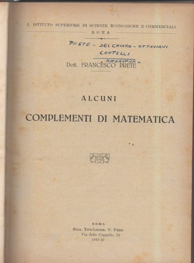 ALCUNI COMPLEMENTI DI MATEMATICA ( 1933 )