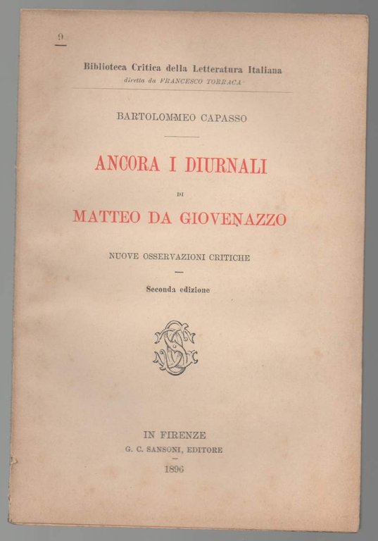 ANCORA I DIURNALI di Matteo Da Giovenazzo-Nuove osservazioni critiche (1896)