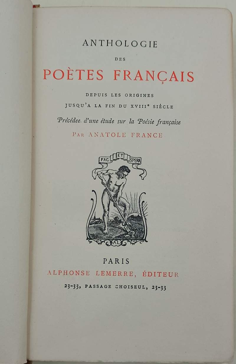 ANTHOLOGIE DES POETS FRANCAIS DEPUIS LES ORIGINES JUSQU'A LA FIN …