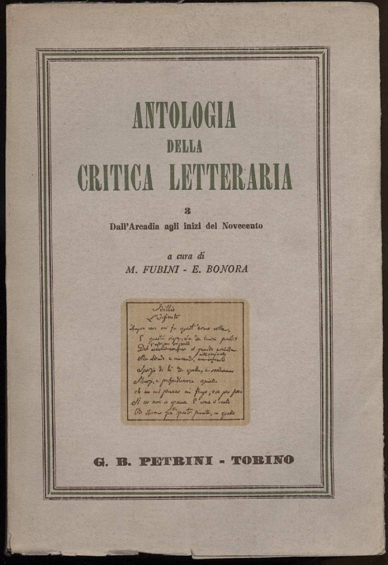 ANTOLOGIA DELLA CRITICA LETTERARIA