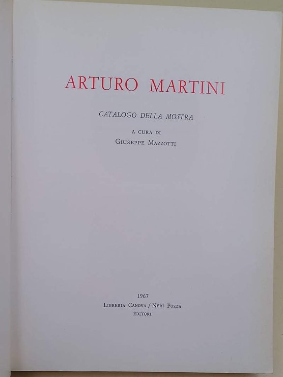 ARTURO MARINI CATALOGO DELLA MOSTRA( 1967)