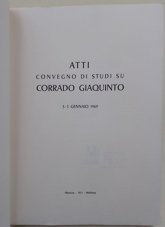 Atti convegno di studi su Corrado Giaquinto- 3-5 gennaio 1969