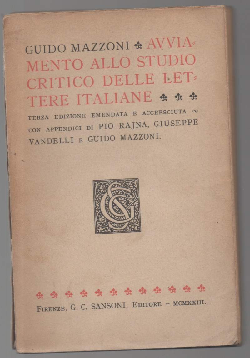 AVVIAMENTO ALLO STUDIO CRITICO DELLE LETTERE ITALIANE