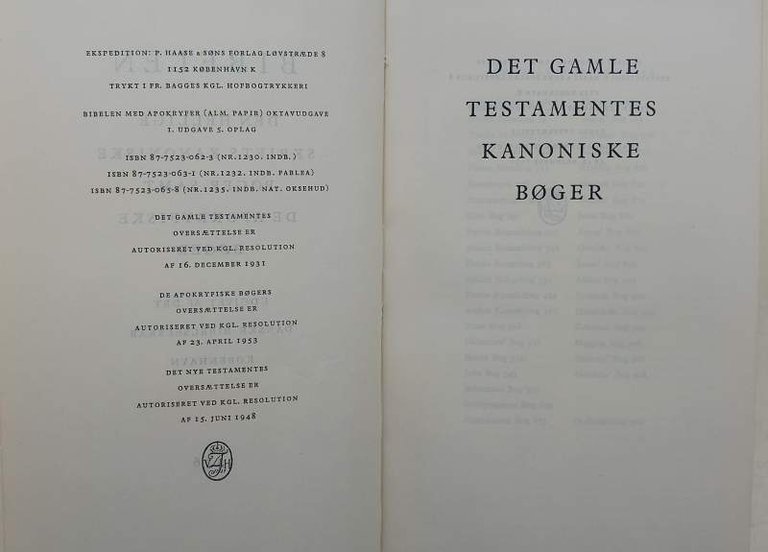 BIBELEN DEN HELLIGE SKRIFTS KANONINSKE BOGER SAMT DE APOKRYFISKE BOGER(1976)