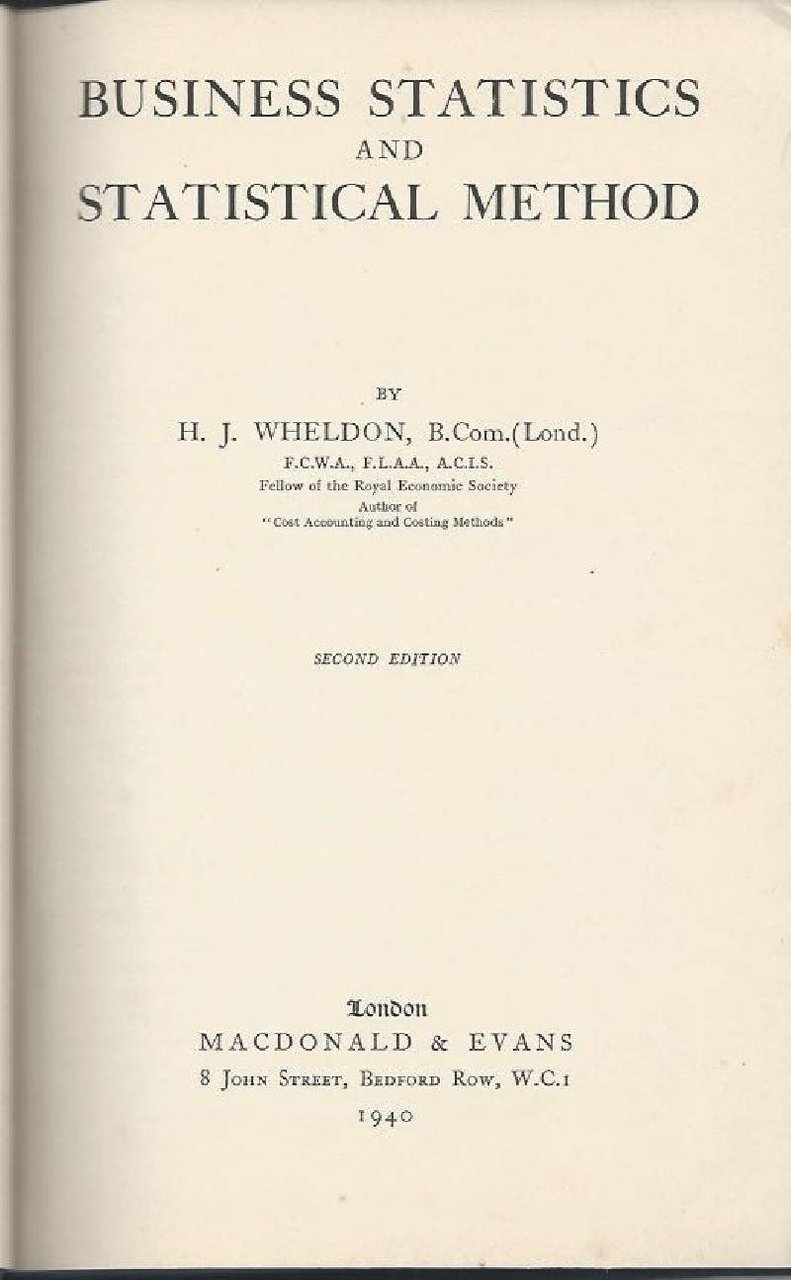 BUSINESS STATISTICS AND STATISTICAL METHOD (1940)