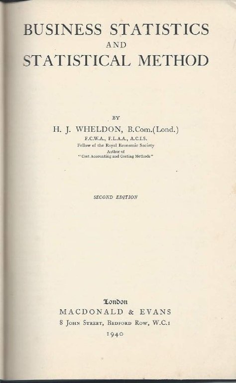 BUSINESS STATISTICS AND STATISTICAL METHOD (1940)