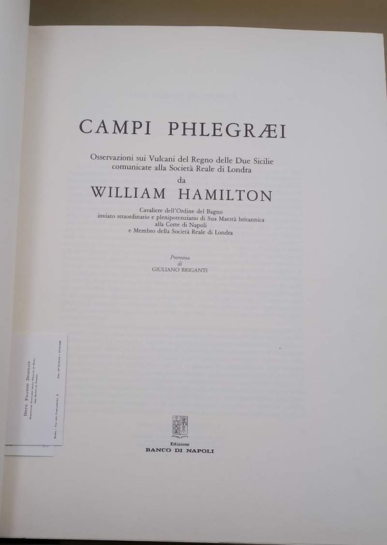 CAMPI PHLEGRAEI-OSSERVAZIONI SUI VULCANI DEL REGNO DELLE DUE SICILIE COMUNICATE …