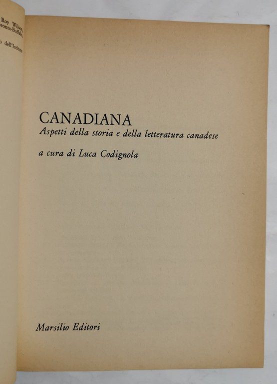 Canadiana - aspetti della storia e della letteratura canadese