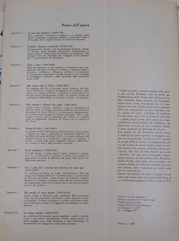 CARICAT!- TRE SECOLI DI STORIA DELL'ARMA DI CAVALLERIA-10 FASCICOLI-(1973)
