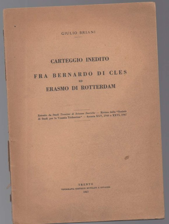 CARTEGGIO INEDITO FRA BERNARDINO DI CLES ED ERASMO DI ROTTERDAM …