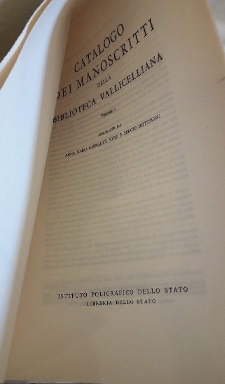 CATALOGO DEI MANOSCRITTI DELLA BIBLIOTECA VALLICELLIANA-VOL. I(1961)