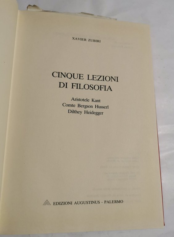 Cinque lezioni di filosofia- Aristotele Kant Comte Bergson Husserl Dilthey …