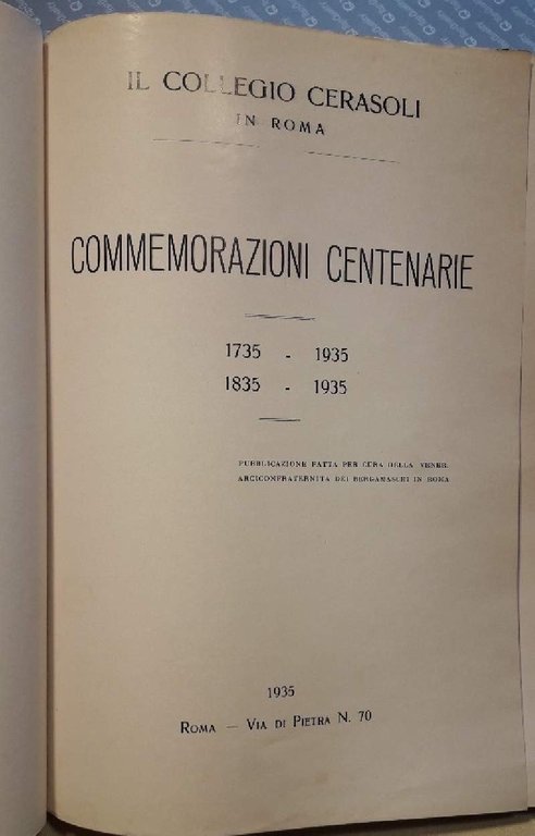 COMMEMORAZIONI CENTENARIE 1735-1935/1835-1935( 1935)