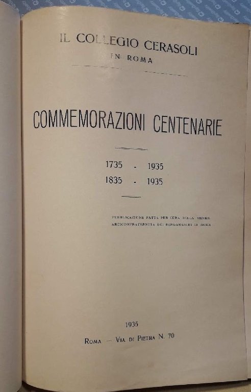 COMMEMORAZIONI CENTENARIE 1735-1935/1835-1935( 1935)
