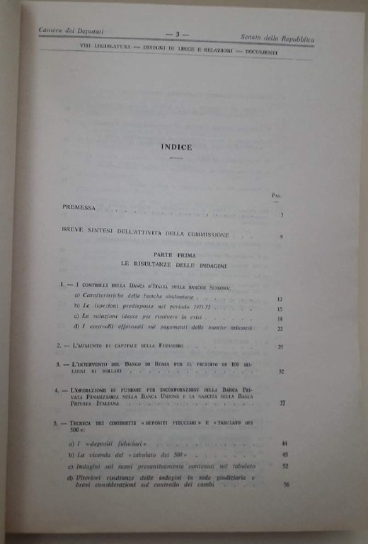 COMMISSIONE PARLAMENTARE D'INCHIESTA SUL CASO SINDONA...(1982)