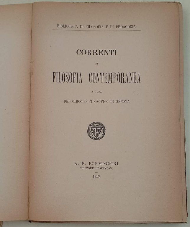 CORRENTI DI FILOSOFIA CONTEMPORANEA( 1913)