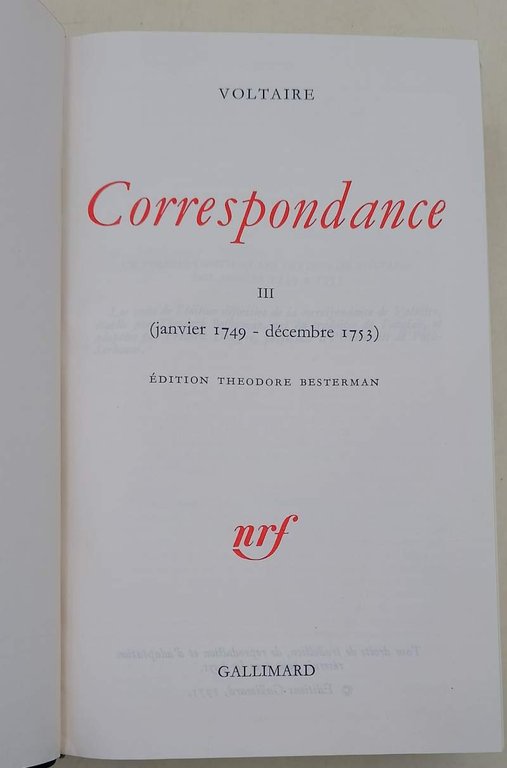 CORRESPONDANCE III 1749 - 1753 (1975)