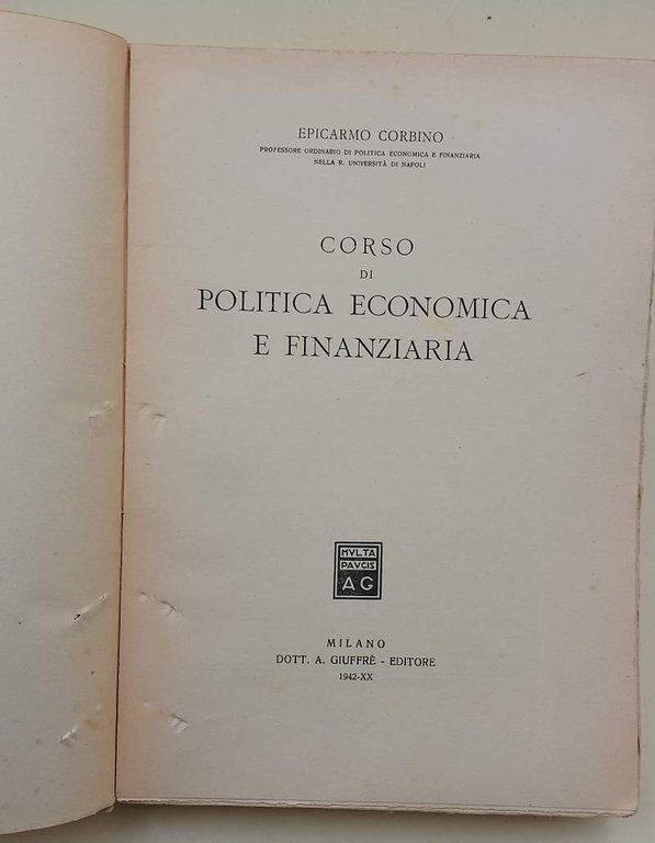 CORSO DI POLITICA ECONOMICA E FINANZIARIA( 1942)