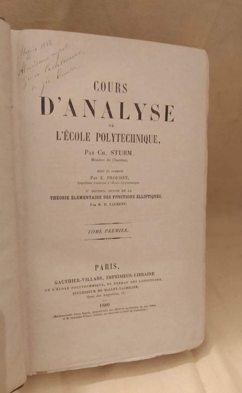 COURS D'ANALYSE DE L'ECOLE POLYTECHNIQUE tome premiere (1880)