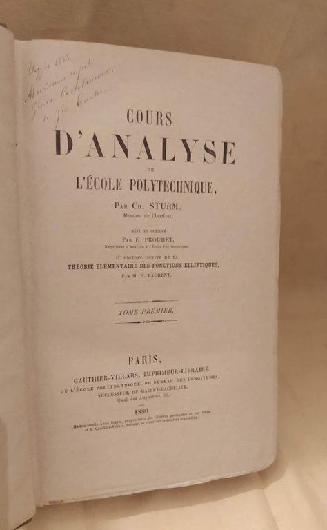 COURS D'ANALYSE DE L'ECOLE POLYTECHNIQUE tome premiere (1880)