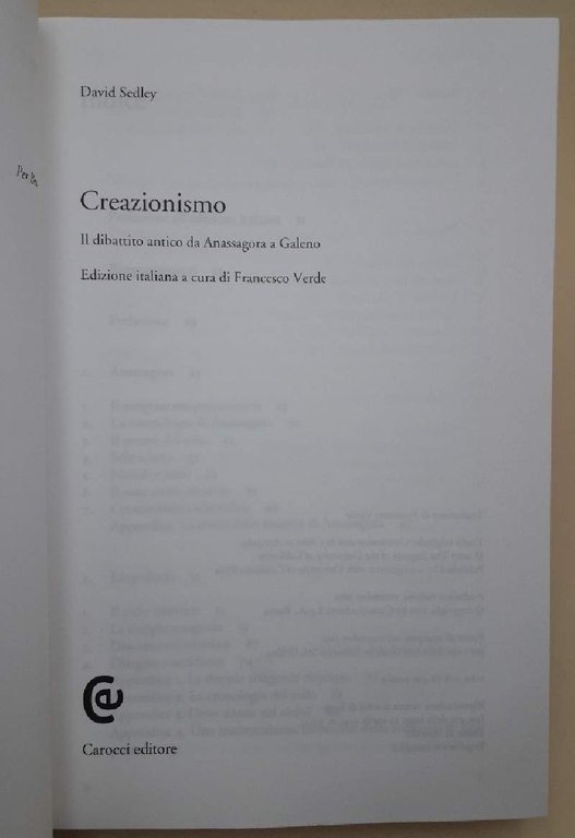 CREAZIONISMO-IL DIBATTITO ANTICO DA ANASSAGORA E GALENO(2011)