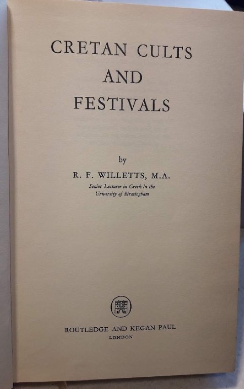 CRETAN CULTS AND FESTIVALS(1962)