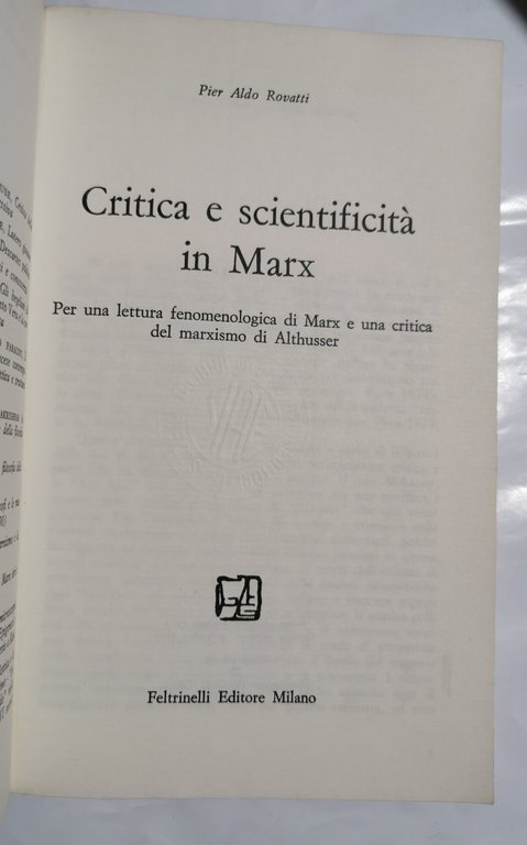 Critica e scientificità in Marx