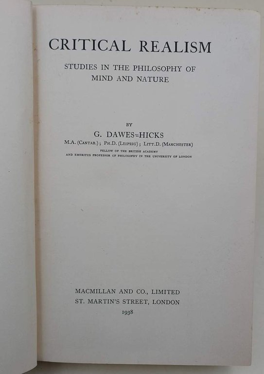 CRITICAL REALISM- STUDIES IN THE PHILOSOPHY OF MIND AND NATURE(1938)