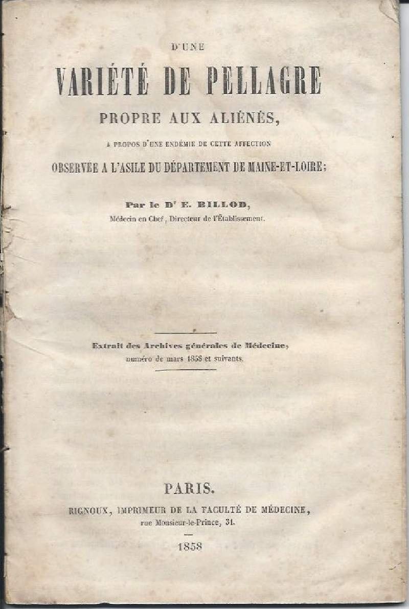 D'UNE VARIETE DE PELLAGRE PROPRE AUX ALIENES - A propos … | Immagine principale