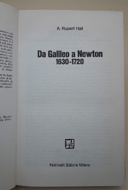 DA GALLILEO A NEWTON 1630-1720(1973)